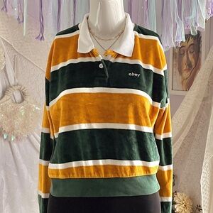 Obey Polo Green Yellow White Collar Top